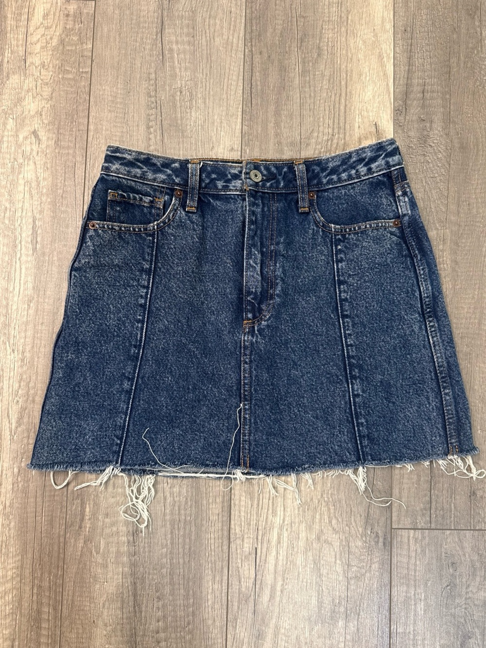 Abercrombie & Fitch Dark Blue Denim Mini Skirt with Raw Hem